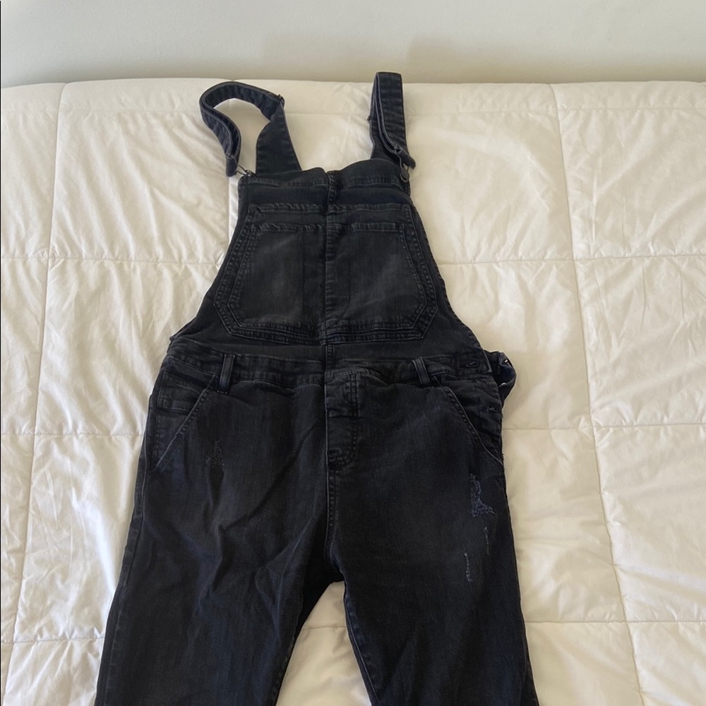 Black distressed Denim Overalls size small Zara $100